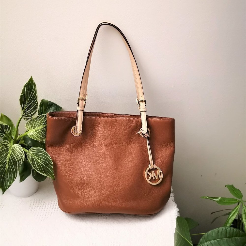 New Michael Kors Jet Set Brown Pebbled Leather Double Handles Tote